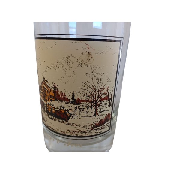 1980's Currier & Ives Winter Scene Bar Glass Heavy Bottom 4.75"x 3" Collectible - Picture 5 of 6